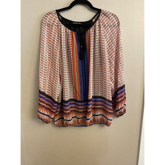 Zac and Rachel Tops - Zac & Rachel Ladies Boho Blouse Size 1X Multicolor Tunic Tie Tassel Front Artsy